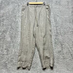 J Jill Love Linen Pants Women Med Beige Brown Linen PullOn Elastic Waist Pockets